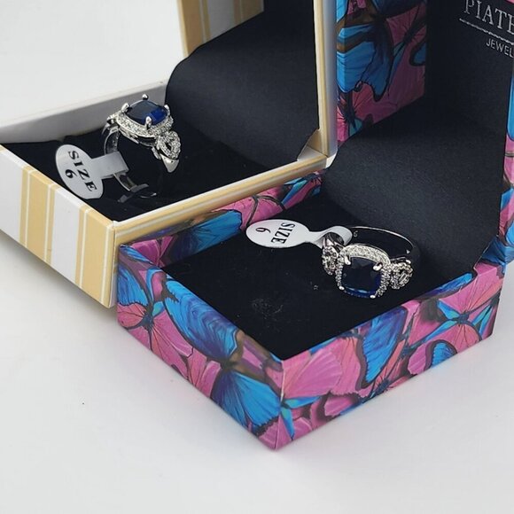 Brand New Gold Plated Double Heart Blue gemstone Ring - Picture 7 of 8